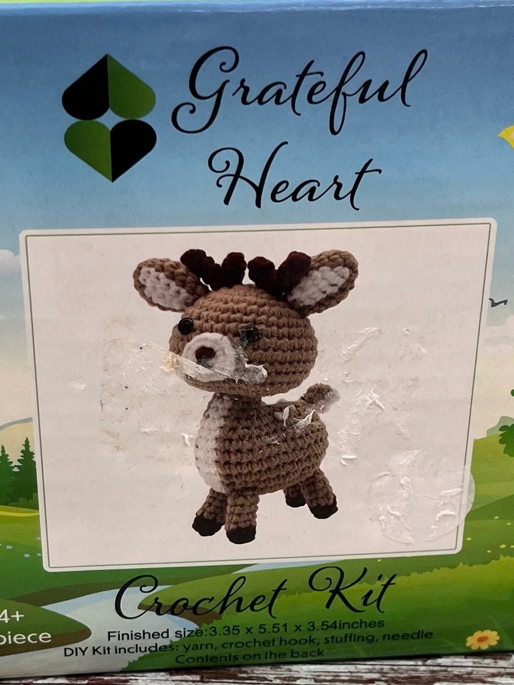 Grateful Heart NIB Reindeer Crochet Kit Hobby Craft Kit 3.3” X 5.5” Brown/White